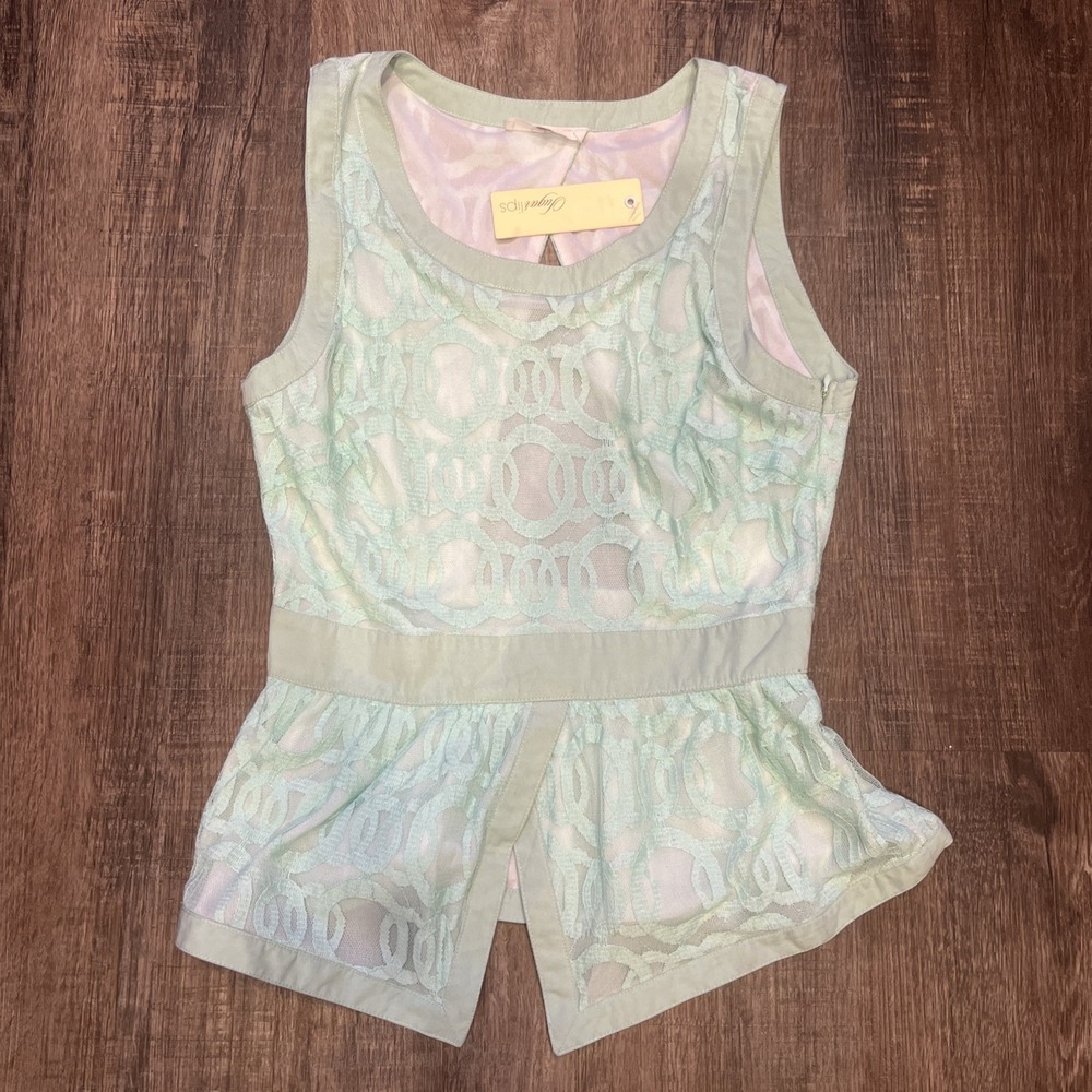 NEW Pure Sugar ~M~Mint Green Lace Sheer Peplum Sleeveless Top